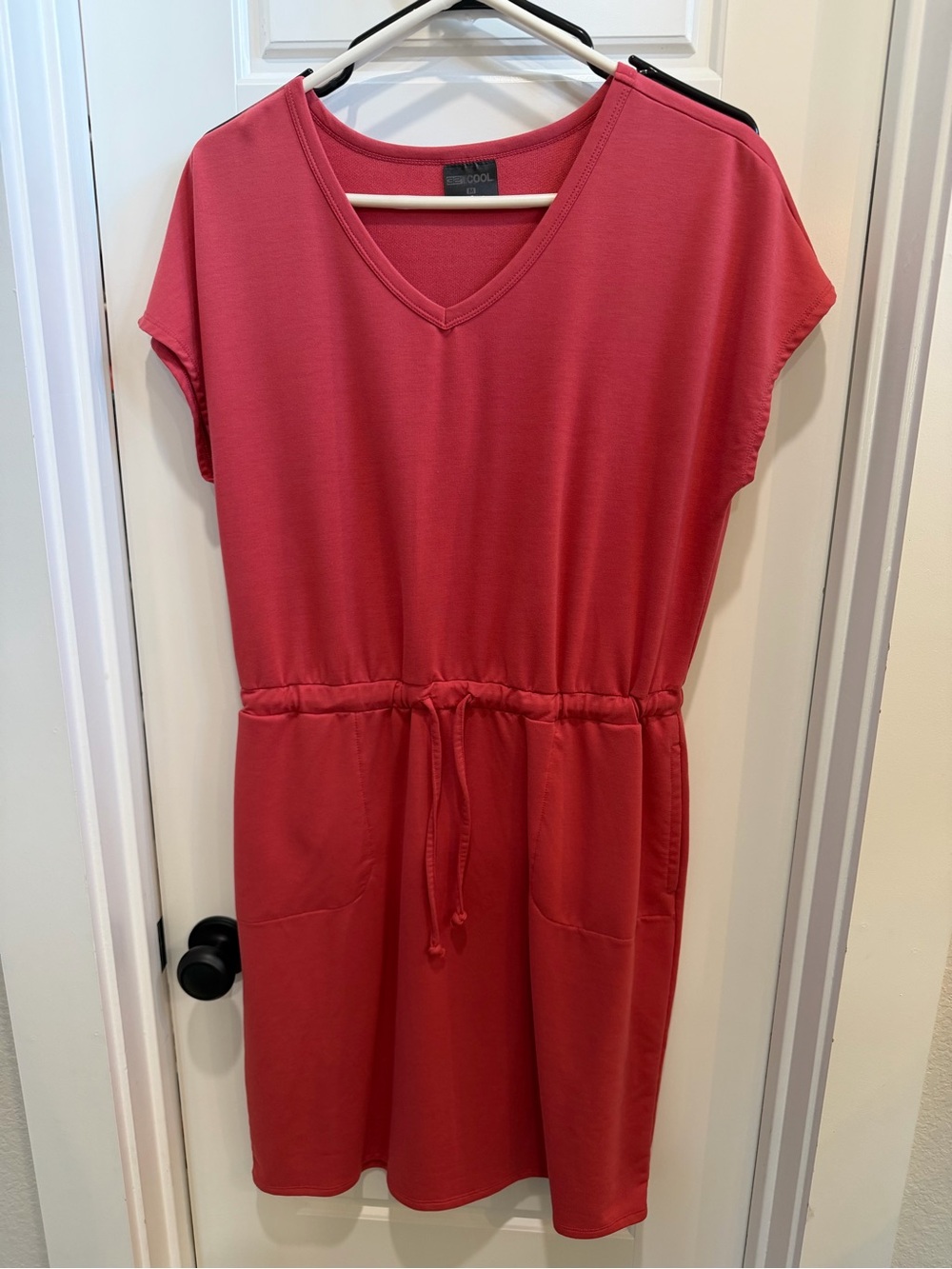 Everyday V-Neck Drawstring Midi Dress in Coral Pink- GREAT for tall girls!